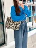  Túi Tote Michael Kors MK Jet Set Medium Double Pocket Tote Tote Bag Màu Đen Hoa Trắng 