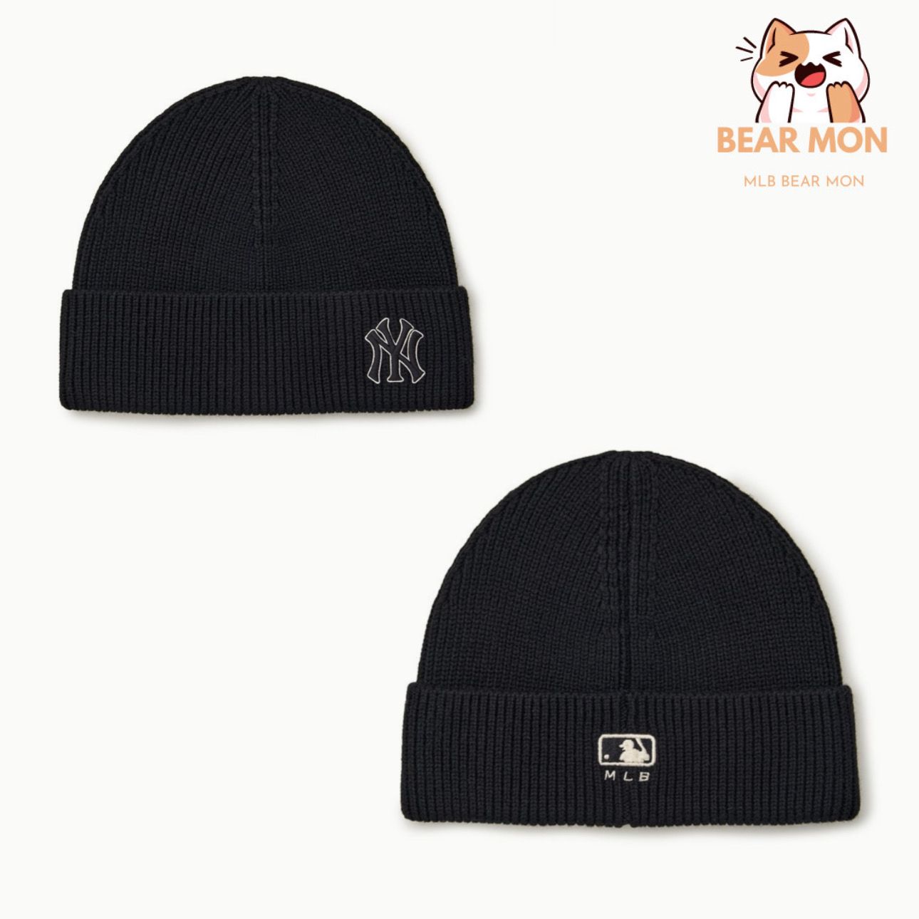◆MLB Korea◆ Candy Mid Beanie NY Black 3ABNBM146-50BKS Mũ Len MLB Candy Mid Beanie NEW YORK YANKEES 3ABNBM146
