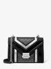 Túi Đeo Vai Michael Kors Whitney Medium Signature Logo and Metallic Shoulder Bag Màu Đen Viền Bạc