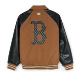  Áo Khoác Bomber MLB Wool Biglux Varsity Jacket Boston Red Sox 3AJPM1146-43CAD Màu Nâu Tay Da Đen 