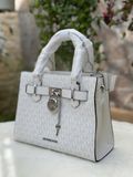  Túi Xách Michael Kors MK Hamilton Small Satchel Leather Size 25 Màu Trắng Logo khoá Bạc 