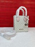  Túi Đeo Chéo Michael Kors MK Mercer Extra-Small Logo and Leather Crossbody Bag Trắng Logo Viền Hồng 