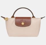  Túi Xách Longchamp Le Pliage Original Pouch With Handle Paper - Recycled Canvas Size Mini Màu Trắng Ngà Nắp Nâu 