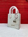  Túi Đeo Chéo Michael Kors MK Mercer Extra-Small Logo and Leather Crossbody Bag Trắng Logo Viền Hồng 