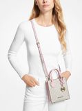  Túi Đeo Chéo Michael Kors MK Mercer Extra-Small Logo and Leather Crossbody Bag Trắng Logo Viền Hồng 