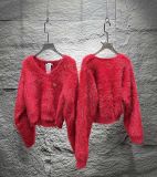  Áo Len Badblood Form Crop Lông Cổ Tim Màu Đỏ 