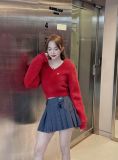  Áo Len Badblood Form Crop Lông Cổ Tim Màu Đỏ 