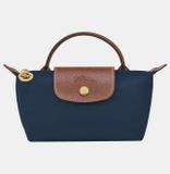  Túi Xách Longchamp Le Pliage Original Pouch With Handle Navy - Recycled Canvas Size Mini Màu Xanh Navy Nắp Nâu 