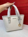  Túi Tote Michael Kors MK Jet Set Travel Extra-Small Top-Zip Tote Bag Màu Trắng Trơn Viền Logo 