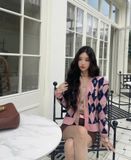  Áo Cardigan MLB Argyle Monogram Crop Boston Red Sox 3FKCM0134-43PKL Màu Hồng 