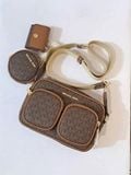  Túi Đeo Chéo Michael Kors MK Jet Set Medium Signature Logo Crossbody Bag with Case for Apple Airpods Pro Màu Nâu Logo 