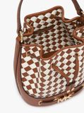  Túi Đeo Chéo Michael Kors MK Outlet Reed Belted Bucket Crossbody Màu Nâu Trắng 