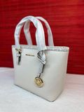  Túi Tote Michael Kors MK Jet Set Travel Extra-Small Top-Zip Tote Bag Màu Trắng Trơn Viền Logo 