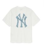  Áo Phông MLB Denimlike MONOGRAM Big Lux Over Fit T Shirts NEW YORK YANKEES 3ATSM0953-50IVS Màu Trắng 