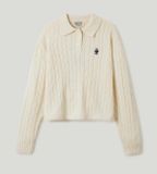  Áo Len Polo WHOAU Cable Button Collar Neck Pullover Màu Trắng WHKAE4V74F 