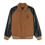  Áo Khoác Bomber MLB Wool Biglux Varsity Jacket Boston Red Sox 3AJPM1146-43CAD Màu Nâu Tay Da Đen 