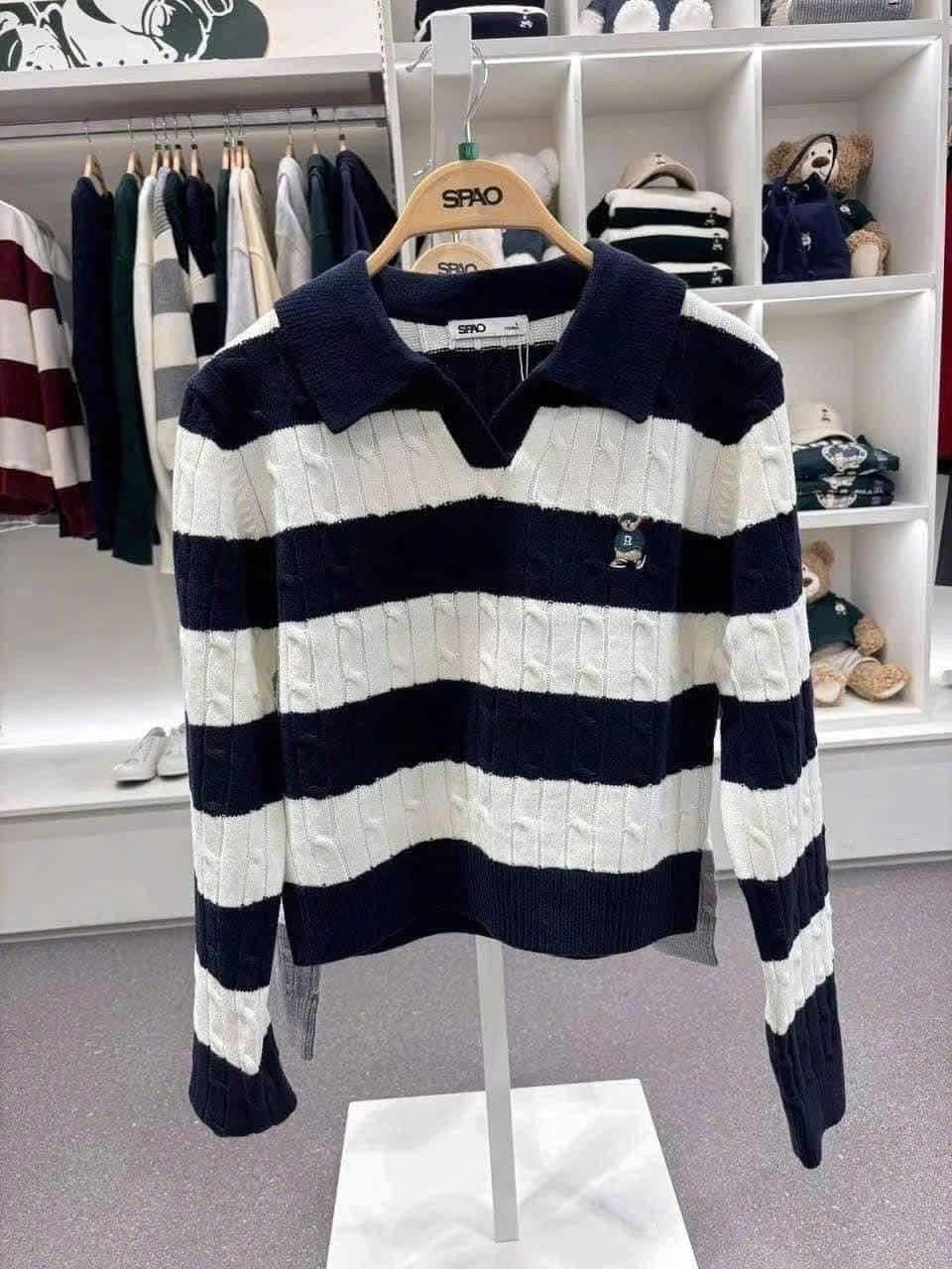  Áo Sweat Len WHOAU Kẽ Ngang Màu Navy 