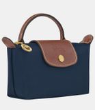  Túi Xách Longchamp Le Pliage Original Pouch With Handle Navy - Recycled Canvas Size Mini Màu Xanh Navy Nắp Nâu 
