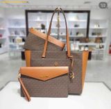  Túi Tote Michael Kors MK Logo Tote Bag Màu Nâu Logo 