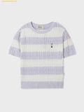  Áo Sweater WHOAU Steve Round neck Melange Cable Sweater Cổ Tròn WHKAF2401F Sọc Tím Trắng 
