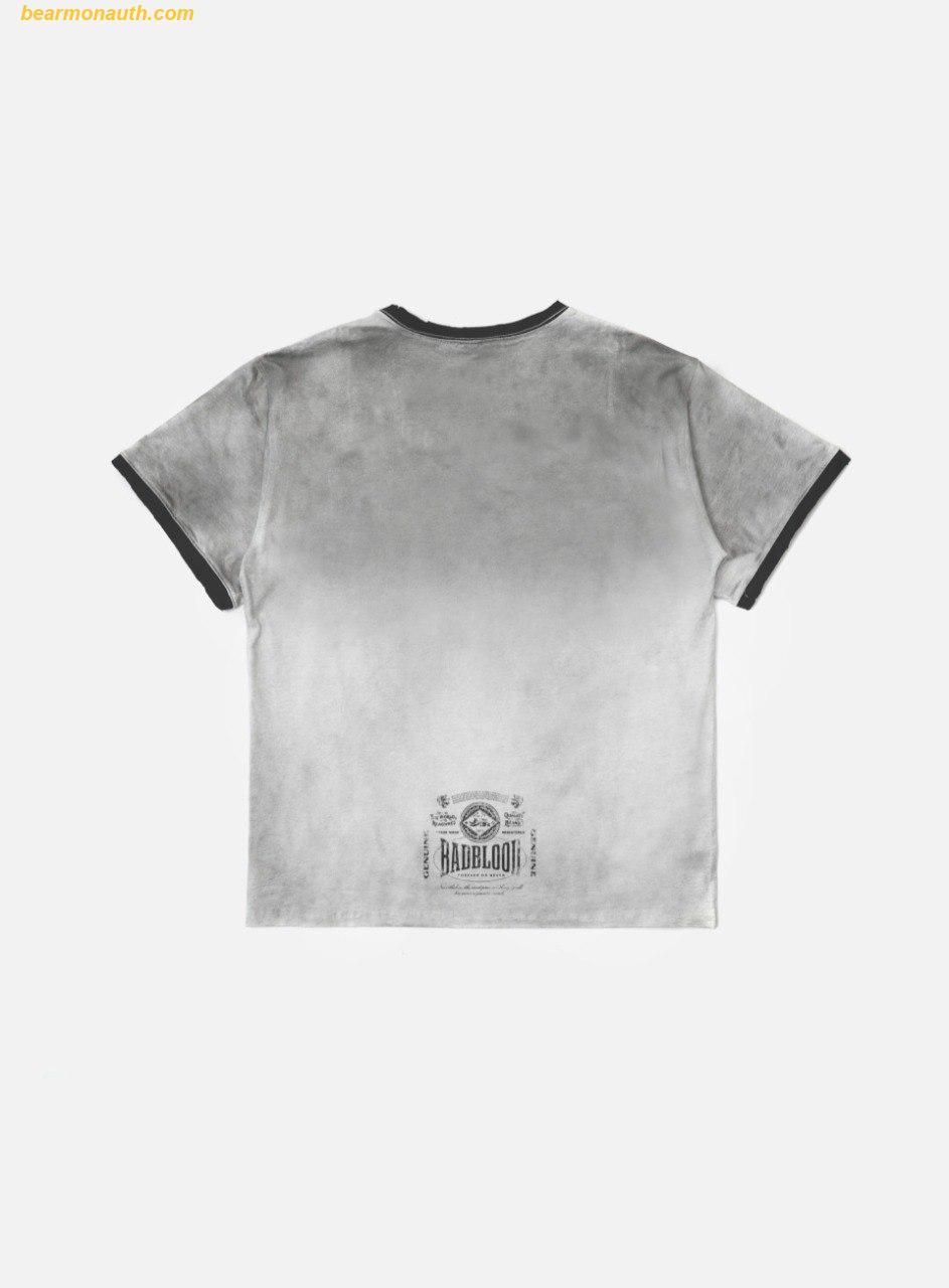 ◆BADBLOOD◆ Curved Logo Dusty Ringer T-Shirt White w-tee25- Badblood Curved Logo Dusty Ringer T-Shirt White – BBGSHOPHK