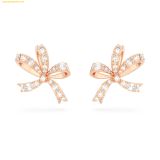  Khuyên Tai, Bông Tai SWAROVSKI Volta stud earrings Bow, Small, White, Rose gold-tone plated 