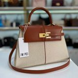  Túi Xách JW PEI Elise Large Top Handle Bag - Brown Canvas Size 28 