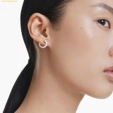  Khuyên Tai, Bông Tai Swarovski Matrix hoop earrings Crystal pearl, Round cut, White, Rhodium plated - 5692260 