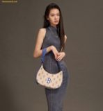  Túi Đeo Vai MLB Classic Monogram Jacquard Large Hobo Bag Boston Red Sox L.Sand 3ABQL023N-43SAL 