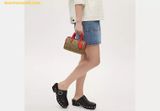  Túi Trống Coach Mini Rowan Crossbody In Signature Canvas Mầu Nâu Logo Viền Đỏ CR338 