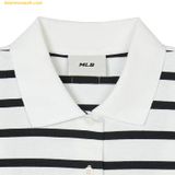  Áo Polo MLB Short Sleeves Logo Polos Varsity New York Yankees 3FPQV0143-50IVS Màu Trắng Kẻ Sọc 