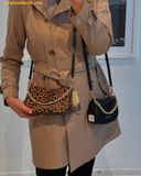  Túi Đeo Vai Michael Kors MK Carmela Small Cheetah Print Calf Hair and Leather Satchel Màu Đen Da Beo 