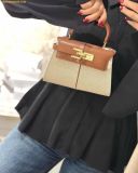  Túi Xách JW PEI Elise Top Handle Bag - Brown Canvas Màu Trắng Kem Size 20 