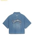  Áo Somi Crop Denim MLB Women's Varsity Logo Crop Short Sleeve Denim Shirt New York Yankees 3FDRV0253-50BLL Màu Xanh 