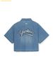 Áo Somi Crop Denim MLB Women's Varsity Logo Crop Short Sleeve Denim Shirt New York Yankees 3FDRV0253-50BLL Màu Xanh