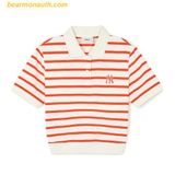  Áo Polo MLB Short Sleeves Logo Polos Varsity New York Yankees 3FPQV0143-50CRSL Trắng Kẻ cam 