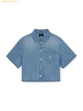  Áo Somi Crop Denim MLB Women's Varsity Logo Crop Short Sleeve Denim Shirt New York Yankees 3FDRV0253-50BLL Màu Xanh 