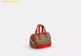 Túi Trống Coach Mini Rowan Crossbody In Signature Canvas Mầu Nâu Logo Viền Đỏ CR338 