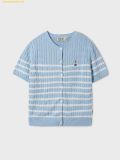  Áo Cardigan WHOAU Steve Round Neck Tay Ngắn WHCKF2401F - Màu Xanh Sọc Trắng 