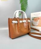  Túi Xách Michael Kors MK Carson Small Crocodile Embossed Satchel - Nâu 
