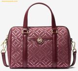 Túi Trống Michaelkors MK Signature Travel Small Metallic Duffle Bag Oxblood Multi Màu Đỏ Đô 