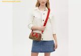  Túi Trống Coach Mini Rowan Crossbody In Signature Canvas Mầu Nâu Logo Viền Đỏ CR338 