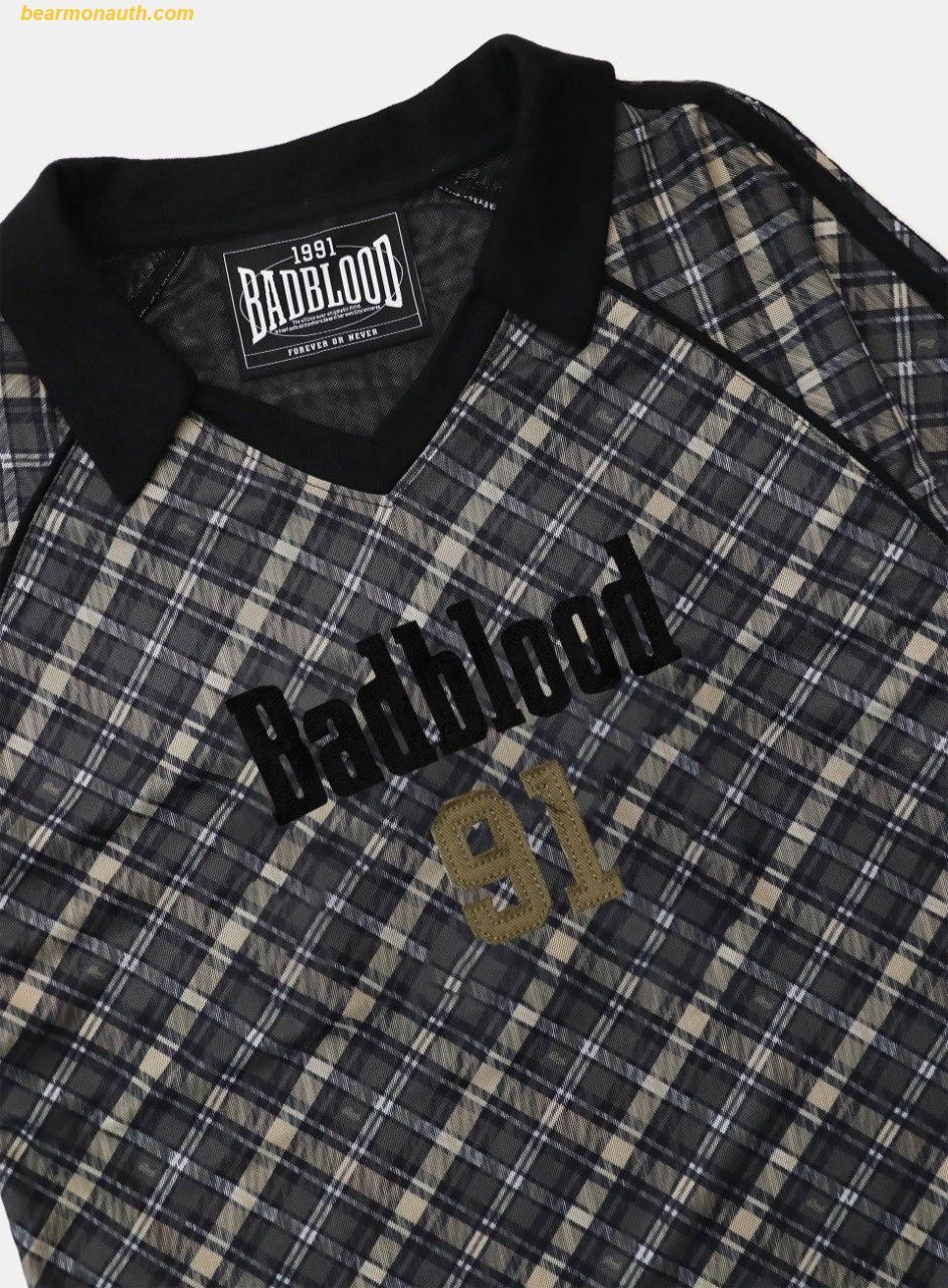 ★BAD BLOOD★ Vintage Club V-Neck Check T-Shirt 2Color Áo Phông Bad Blood Vintage Club V-Neck Check T-Shirt - Black