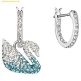  Khuyên Tai SWAROVSKI Iconic Swan Pierced Earrings, Multi-Colored, Rhodium Plated Màu Xanh Lam 