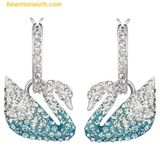  Khuyên Tai SWAROVSKI Iconic Swan Pierced Earrings, Multi-Colored, Rhodium Plated Màu Xanh Lam 