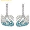 Khuyên Tai SWAROVSKI Iconic Swan Pierced Earrings, Multi-Colored, Rhodium Plated Màu Xanh Lam