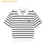  Áo Polo MLB Short Sleeves Logo Polos Varsity New York Yankees 3FPQV0143-50IVS Màu Trắng Kẻ Sọc 