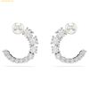 Khuyên Tai, Bông Tai Swarovski Matrix hoop earrings Crystal pearl, Round cut, White, Rhodium plated - 5692260