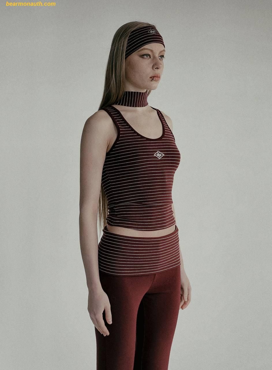 ◆BADBLOOD◆ Beyond Soft Tank 3 Stripe Wine w-tnk25-004 Áo BAD BLOOD Beyond Soft Tank 3 - Stripe Wine w-tnk25-004