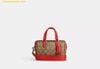 Túi Trống Coach Mini Rowan Crossbody In Signature Canvas Mầu Nâu Logo Viền Đỏ CR338